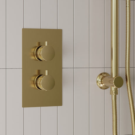 Scudo Core Brushed Brass Round Valve with Riser Kit and Head lifestyle 2