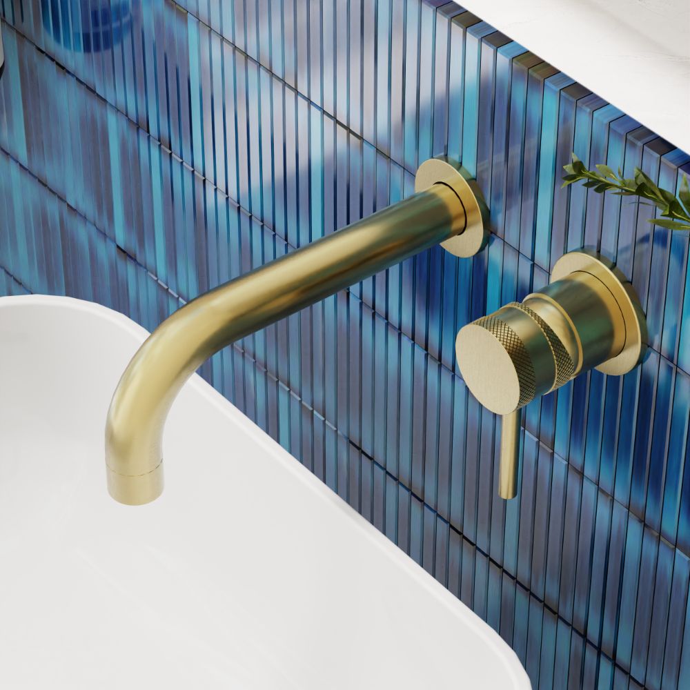 Scudo Core Brushed Brass Wall Mounted Basin Tap lifestyle 1