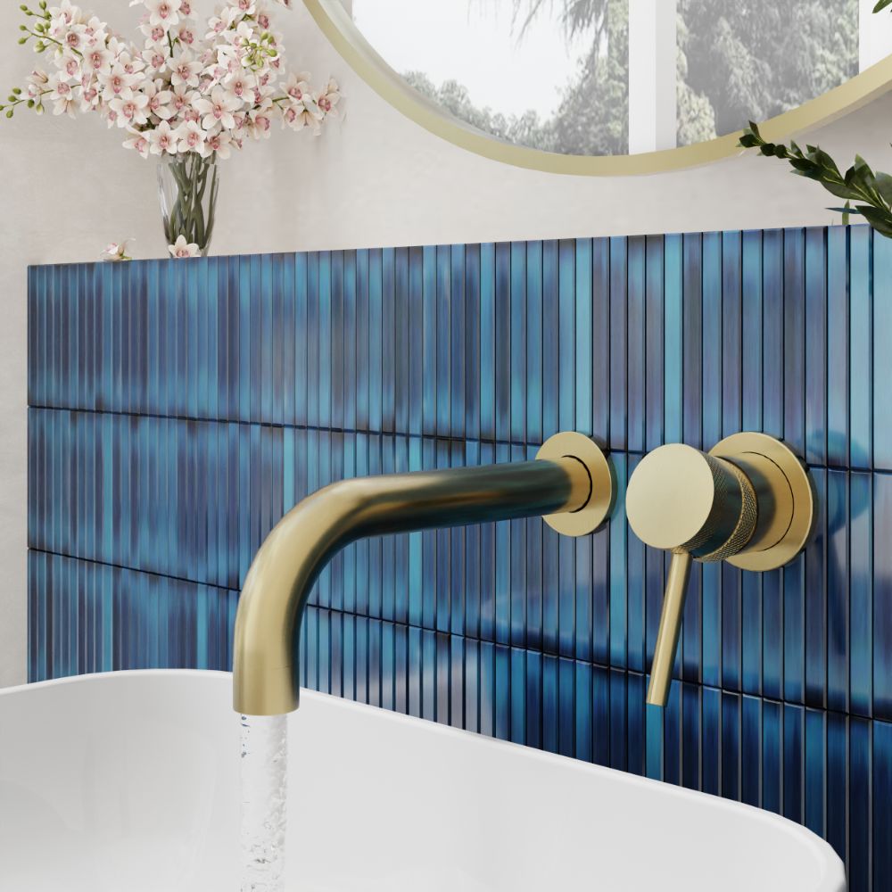 Scudo Core Brushed Brass Wall Mounted Basin Tap lifestyle 2