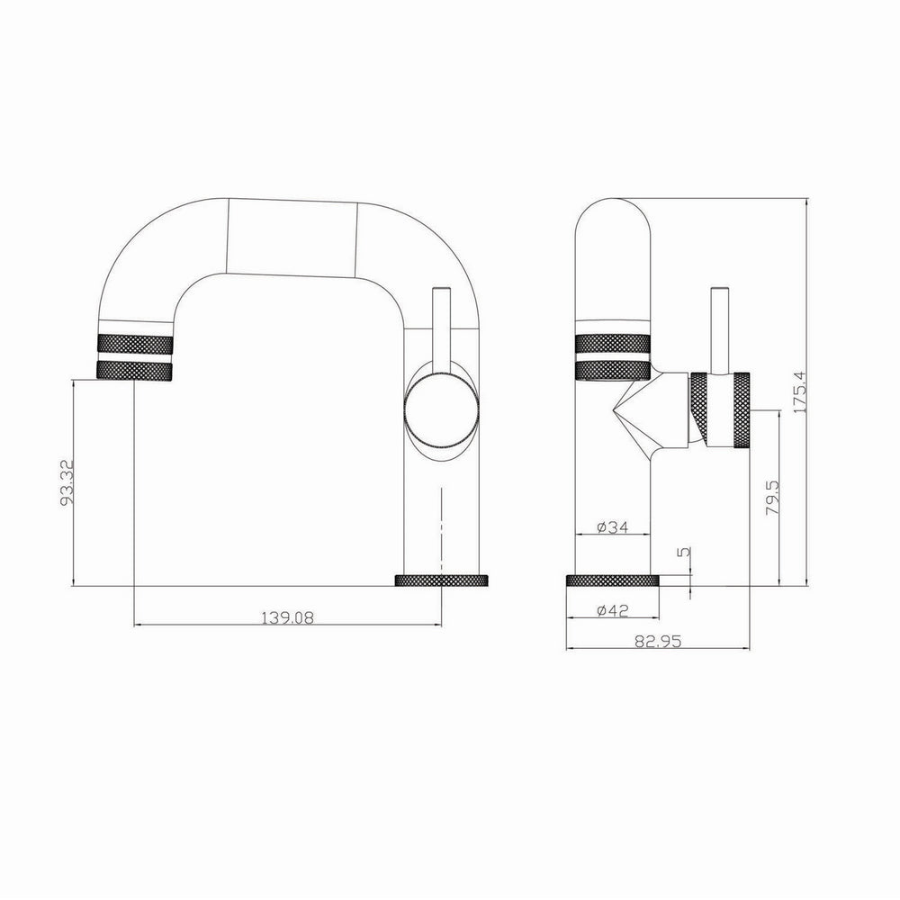 NU-049 Scudo Core Brushed Bronze Side Lever Mono Basin Mixer Line Drawing