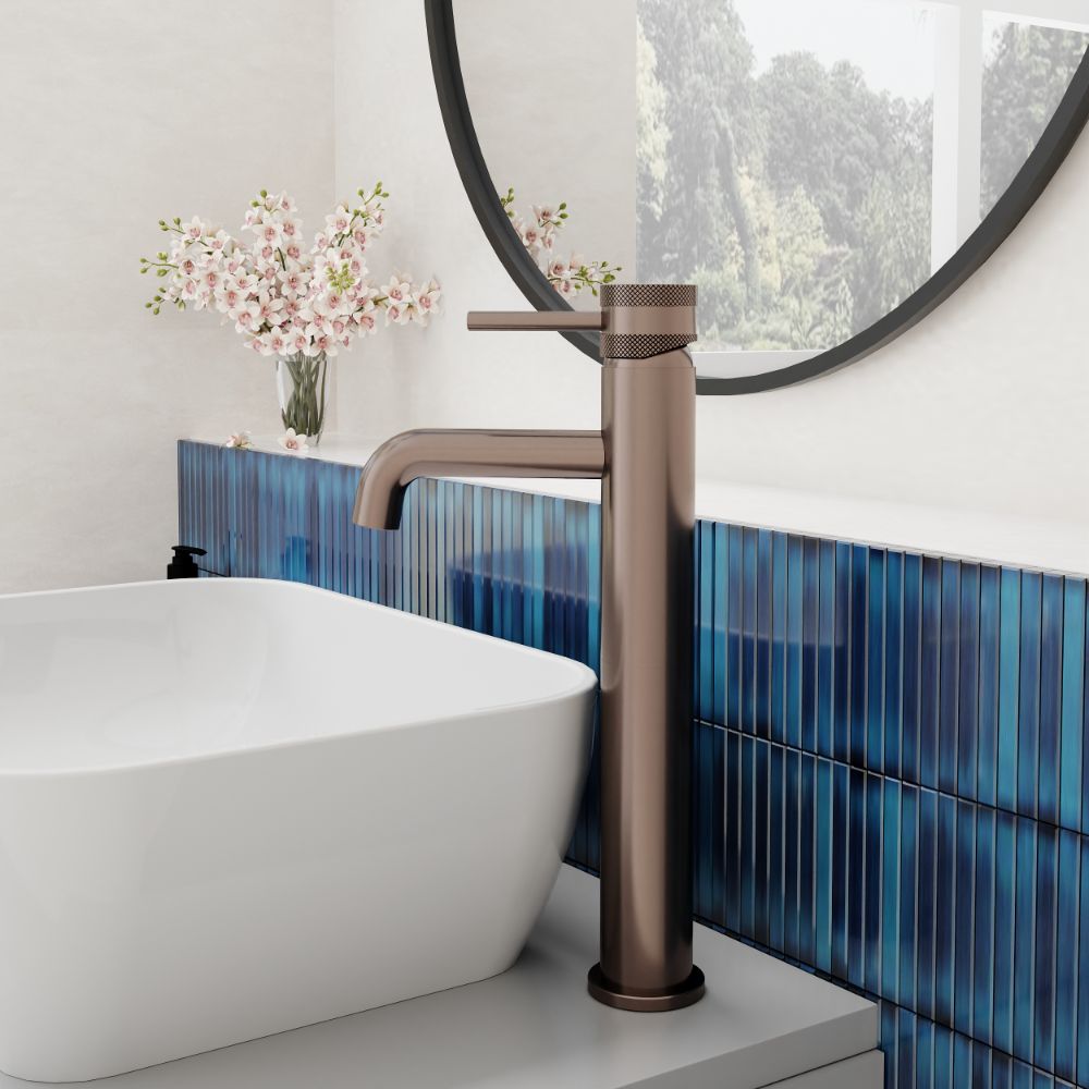 Scudo Core Brushed Bronze Tall Mono Basin Mixer lifestyle 2