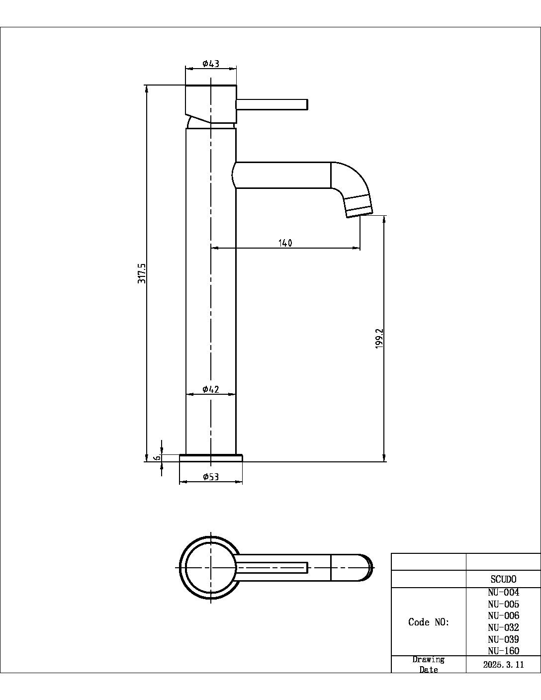Scudo Core Brushed Nickel Tall Mono Basin Mixer dimensions