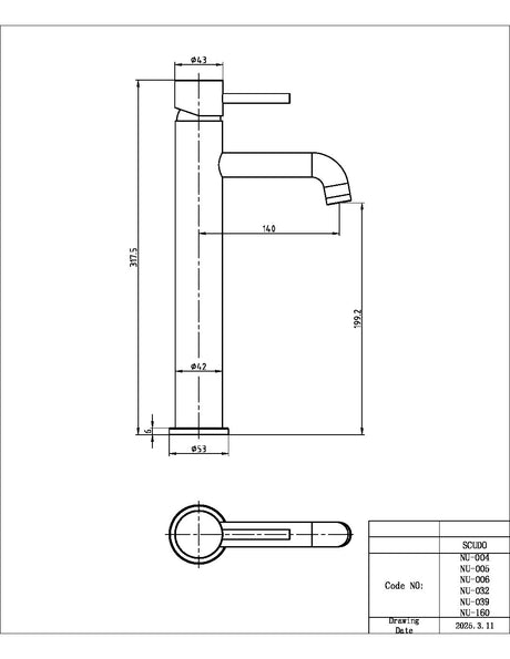 Scudo Core Brushed Nickel Tall Mono Basin Mixer dimensions