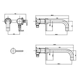 Scudo Core Brushed Nickel Wall Mounted Basin Tap lline drawning