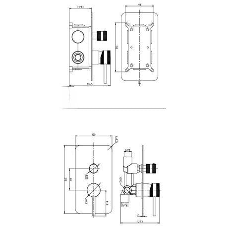 Scudo Core Concealed Manual Dual Outlet Shower Valve in Chrome dimensions