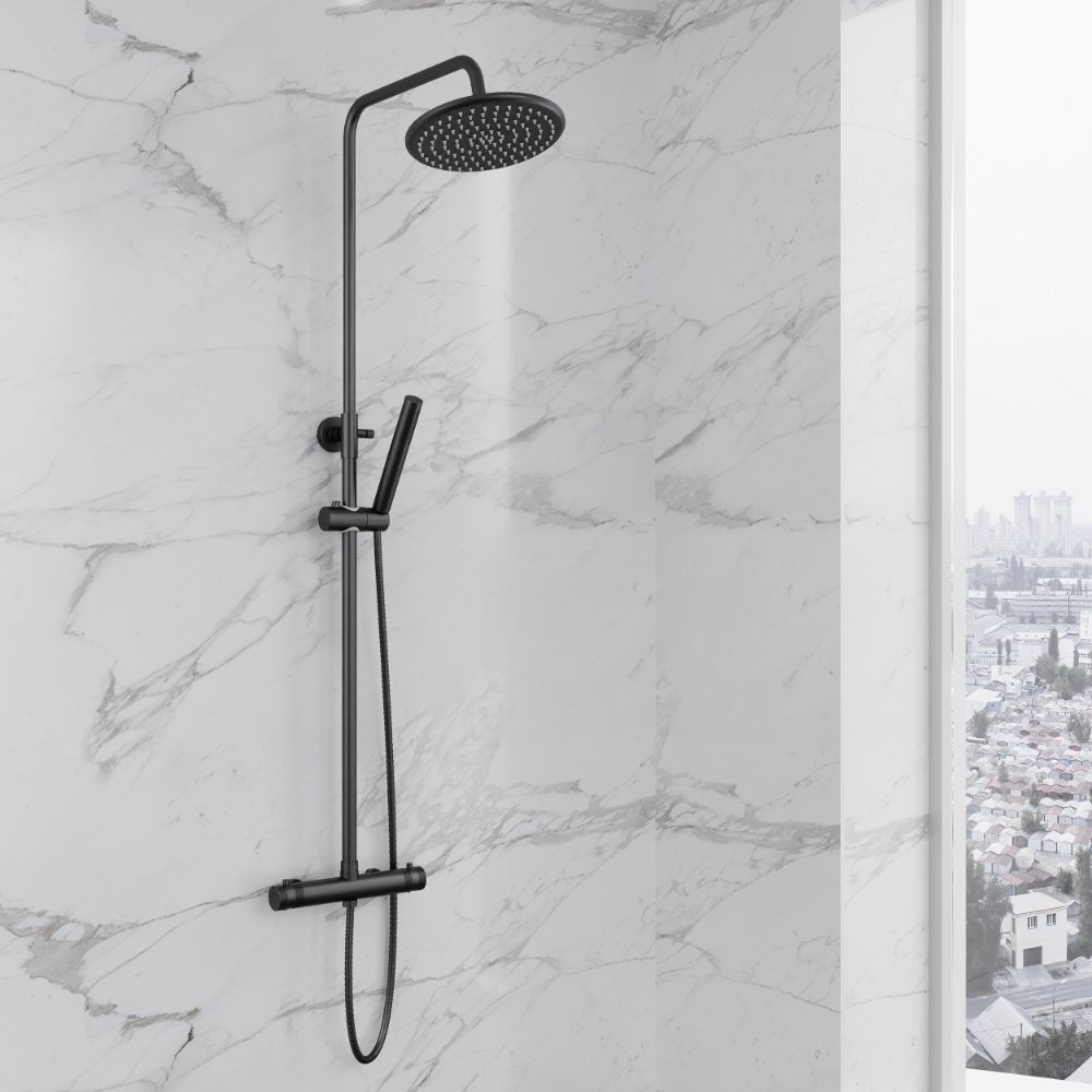Scudo Core Gunmetal Round Rigid Riser Shower lifestyle 1