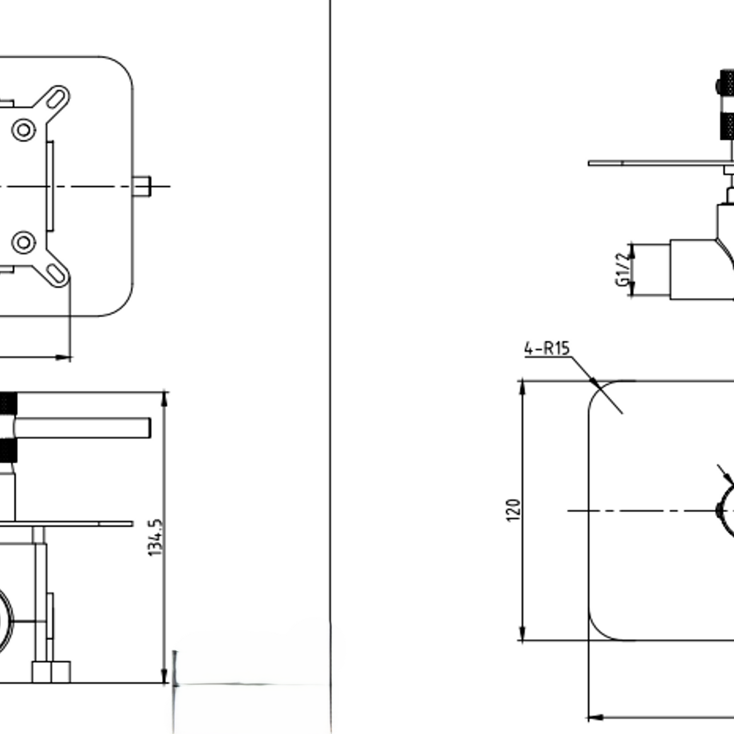 Scudo Core Manual Dual Outlet Concealed Shower Valve in Brushed Bronze line drawning