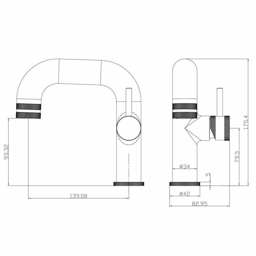 NU-045 Scudo Core Side Lever Mono Basin Mixer Line Drawing