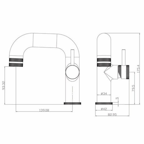 NU-045 Scudo Core Side Lever Mono Basin Mixer Line Drawing