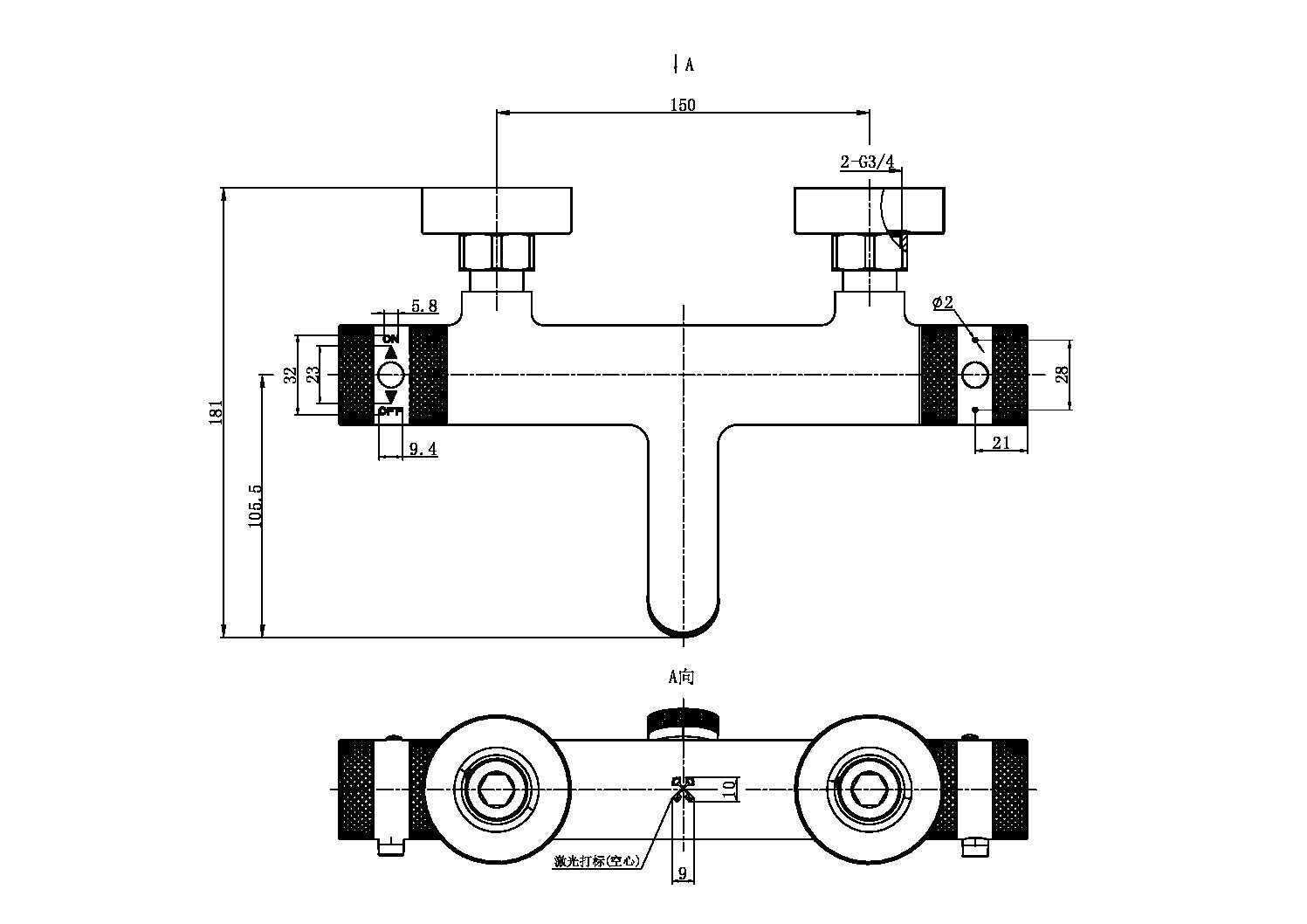 Scudo Core Wall Mounted Bath Filler in Brushed Bronze line drawing