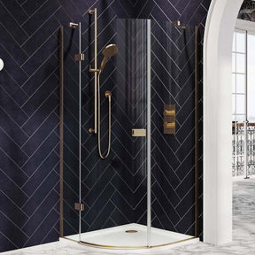 Scudo Dawn Athena Brushed Brass Hinged Quadrant Shower Enclosure