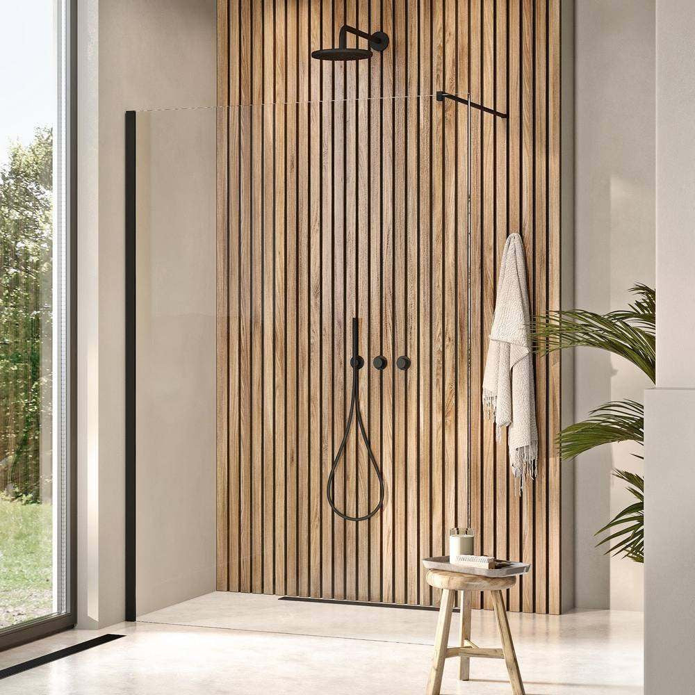 Scudo Dawn Minos Frameless Recessed Black Wetroom Panel