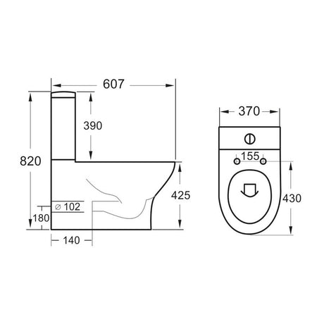Scudo Deia 425mm Rimless Closed Back Pan lifestyle dimensions