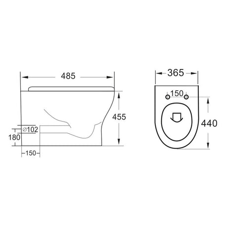 Scudo Deia 455mm Rimless Comfort Height Back to Wall Pan dimensions