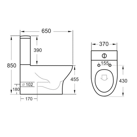 Scudo Deia 455mm Rimless Comfort Height Closed Back Pan dimensions