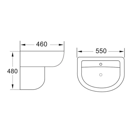 Scudo Deia 550mm One Tap Hole Basin dimensions