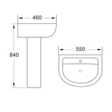 Scudo Deia Belini 450mm One Tap Hole Basin with Full Pedestal dimensions