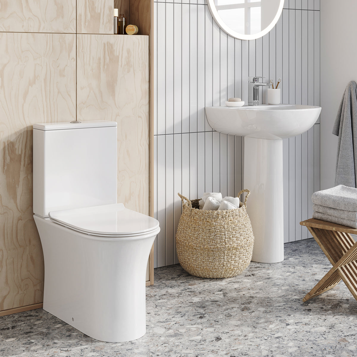Scudo Deia Belini 500mm One Tap Hole Basin with Full Pedestal lifestyle