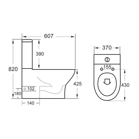 Scudo Deia Cistern and Fittings dimensions