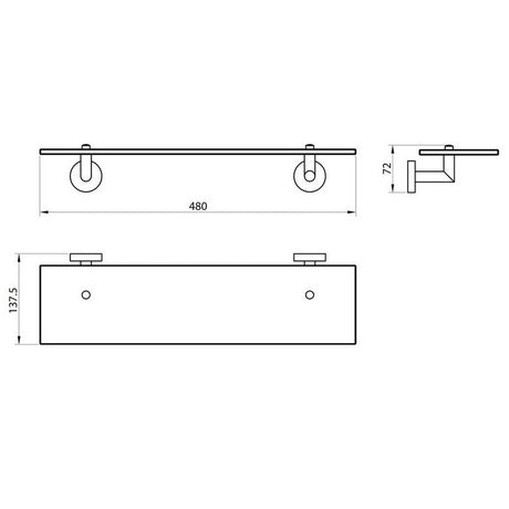 Scudo Delta 480mm Glass Shelf Chrome Dimensions