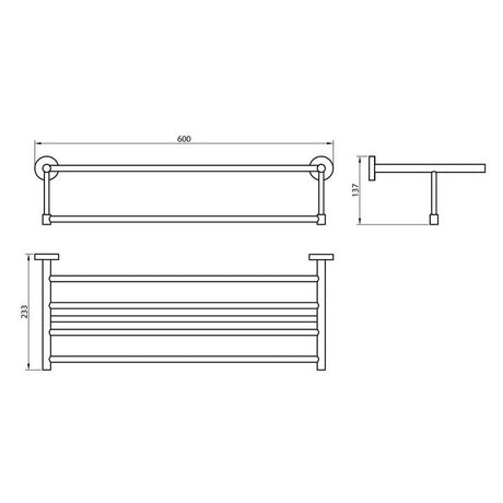 Scudo Delta 600mm Towel Shelf Chrome Dimensions