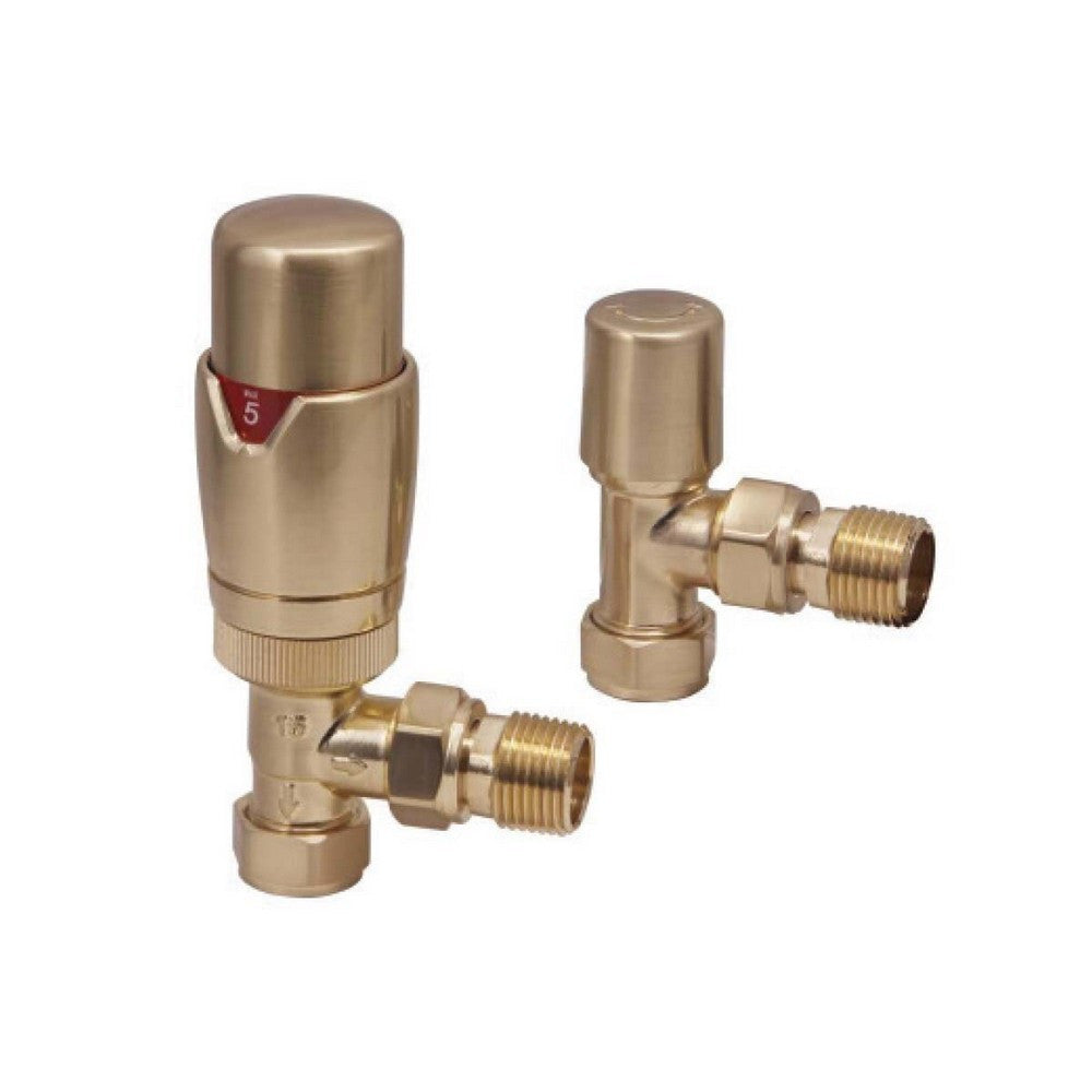 Scudo Designer Brushed Brass TRV Angled Radiator Valves