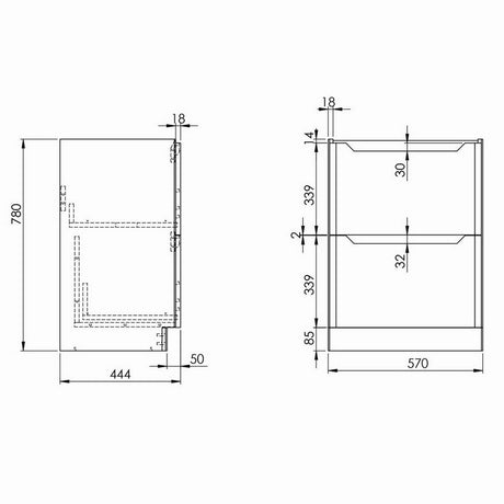 Scudo Ella 600mm Gloss White Floorstanding Vanity Unit with Basin Dimensions