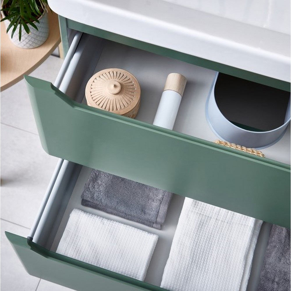 Scudo Ella 600mm Sage Green Floorstanding Vanity Unit with Basin Lifestyle