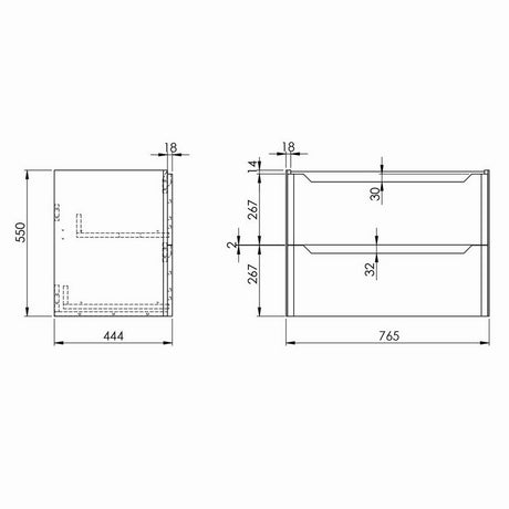 Scudo Ella 800mm Gloss White Wall Mounted Vanity Unit with Basin Dimensions