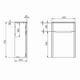 Scudo Ella Twilight Blue 500mm WC Unit Dimensions