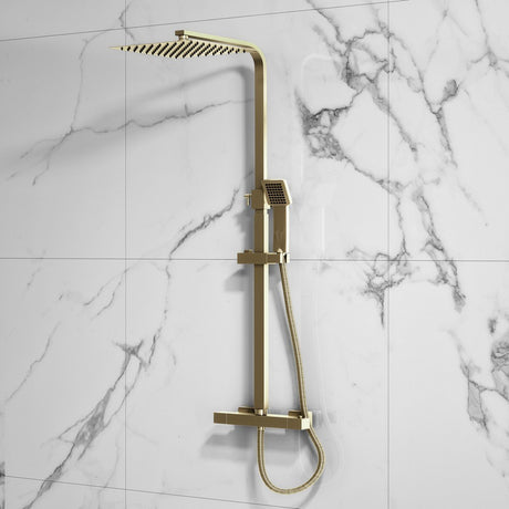 Scudo Elliot Brushed Brass Square Rigid Riser Shower 