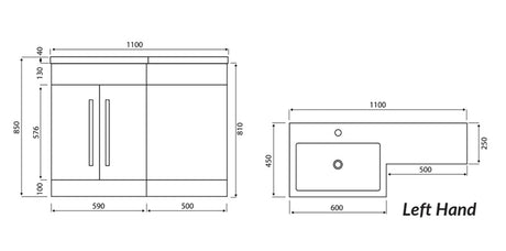 Scudo Empire 1100mm Matt Sage Green Left Handed Furniture Pack dimensions