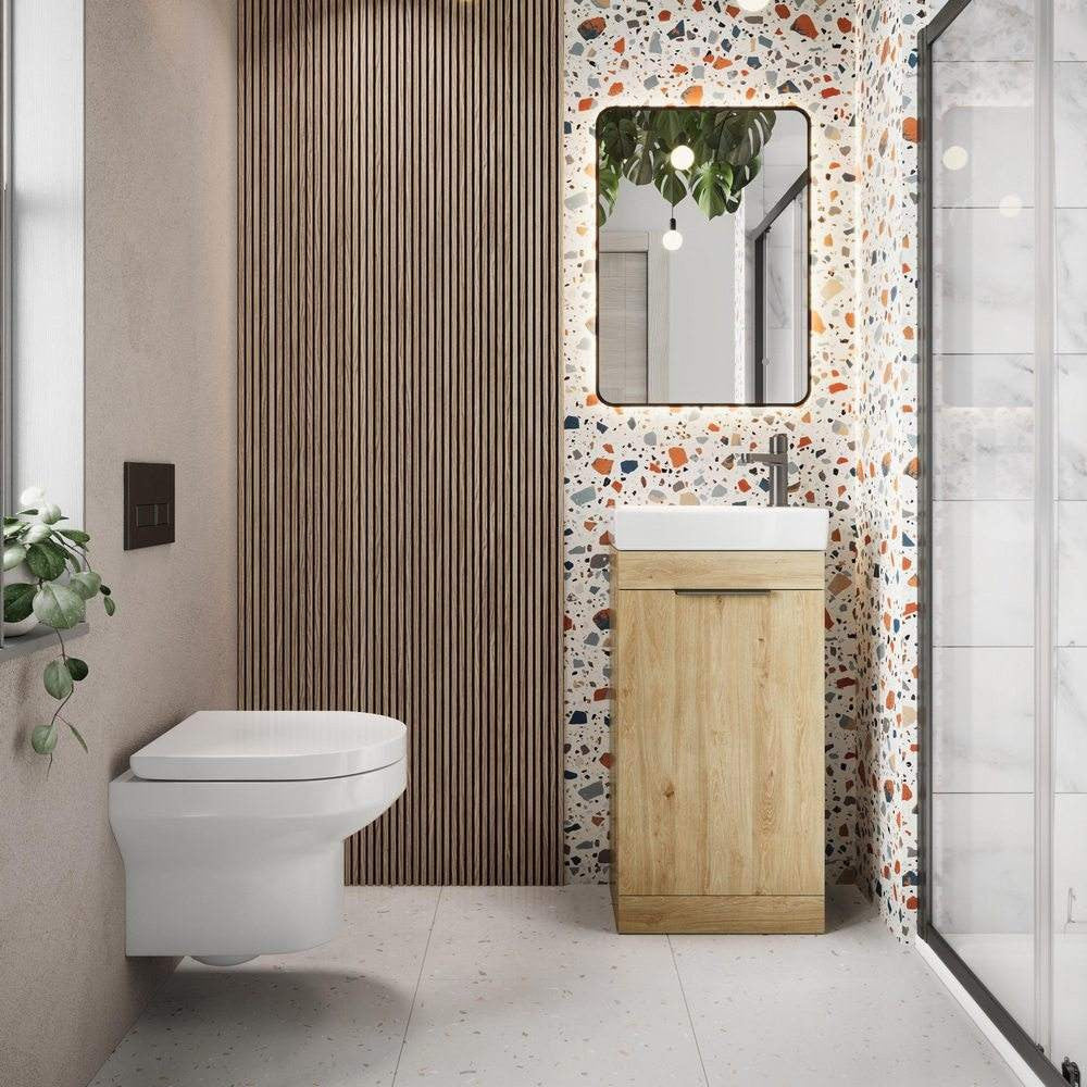 Scudo Esme 450mm Davos Oak Cloakroom Vanity Unit with Basin lifestyle