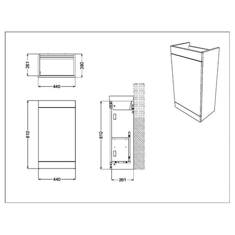 Scudo Esme 450mm Matt Black Cloakroom Vanity Unit with Basin dimensions