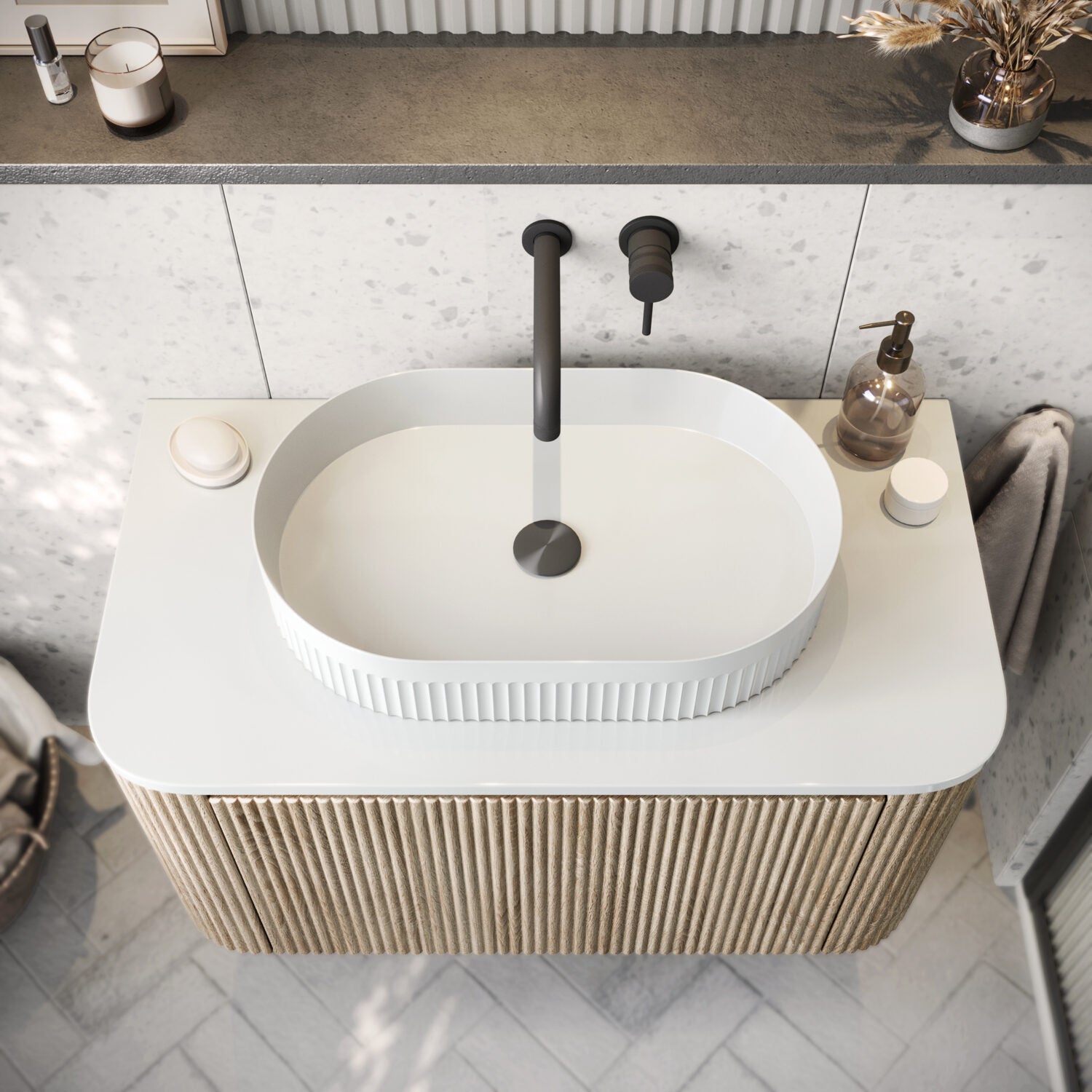 Scudo Fluted Oval 575mm Countertop Basin 2