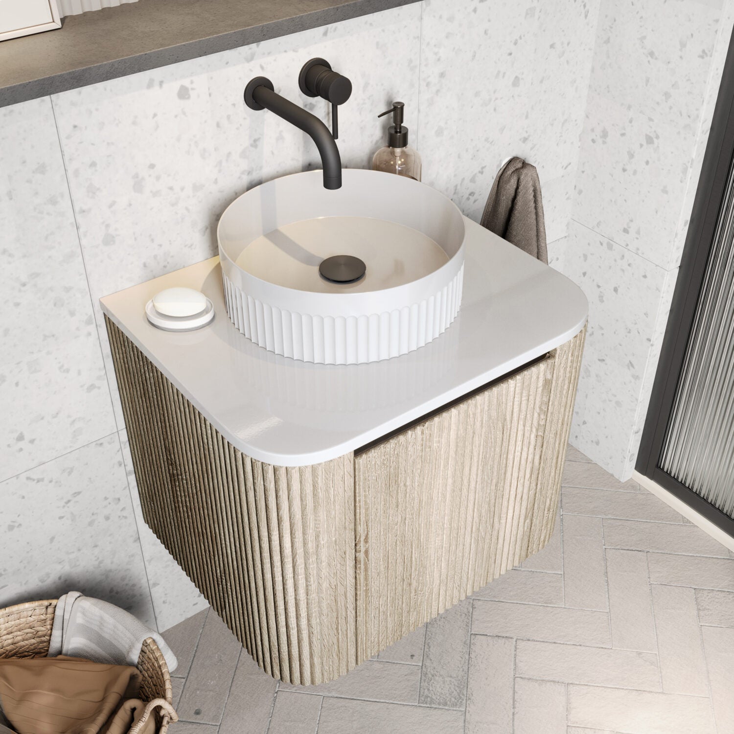 Scudo Fluted Round 360mm Countertop Basin lifestyle 