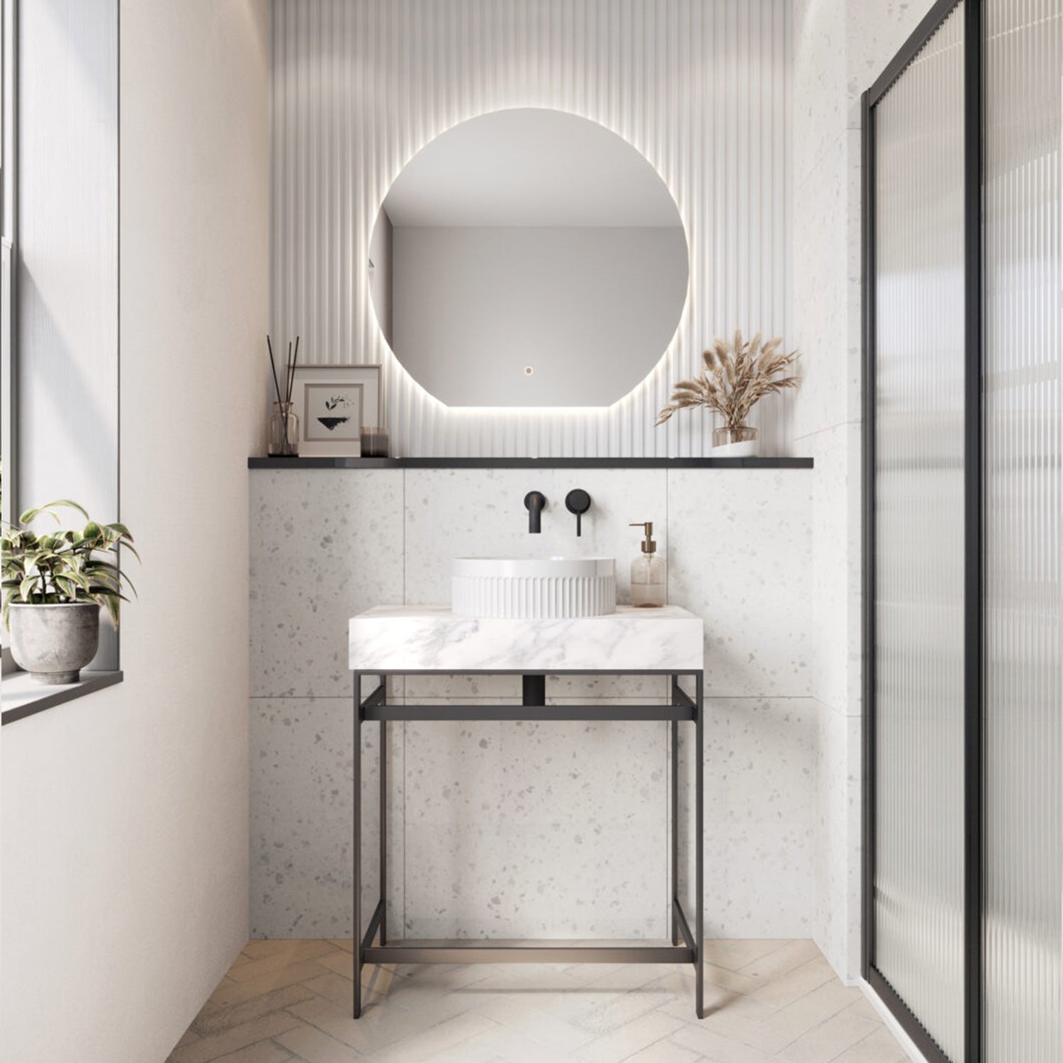 Scudo Fluted Round 360mm Countertop Basin lifestyle  4