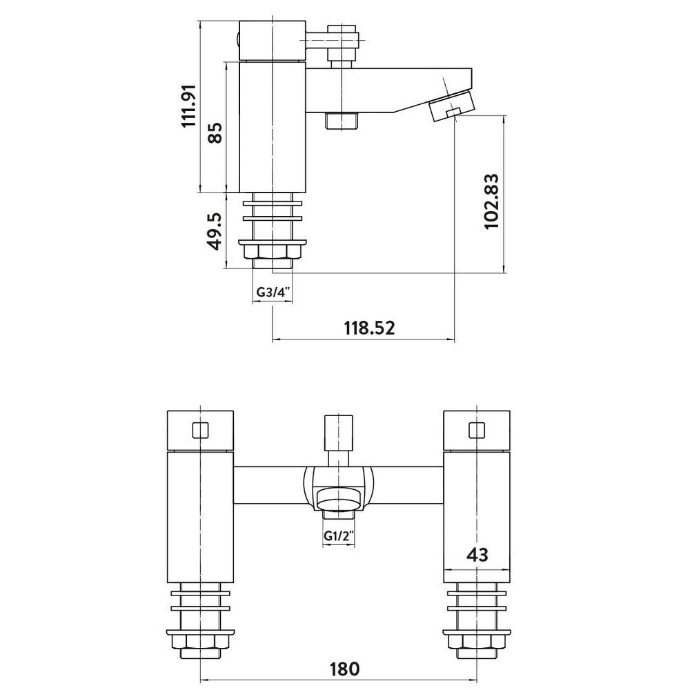 TAP012 Scudo Forme Chrome Bath Shower Mixer Line Drawing