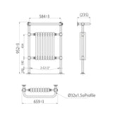 Scudo Harrogate 8 Column Traditional Towel Rail dimensions