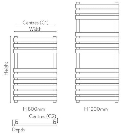Scudo Instyle 500mm Wide Carbon Anthracite Designer Towel Radiator Dimensions