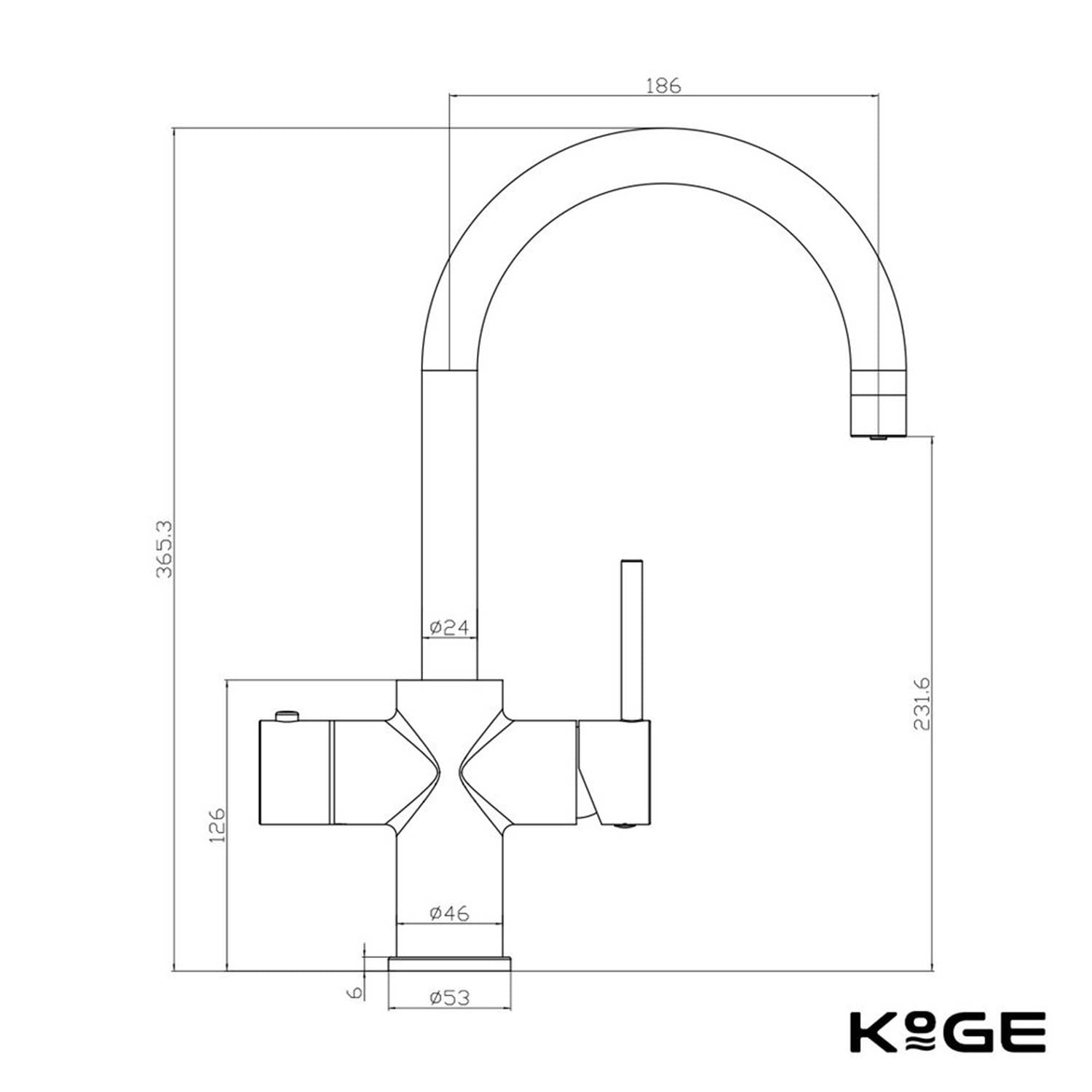 Scudo KoGE 3 in 1 Swan Spout Boiling Water Tap in Chrome dimensions