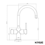 Scudo KoGE 3 in 1 Swan Spout Boiling Water Tap in Chrome dimensions