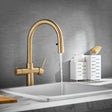 Scudo KoGE 4 in 1 Swan Pull Out Spout Boiling Water Tap in Brushed Brass