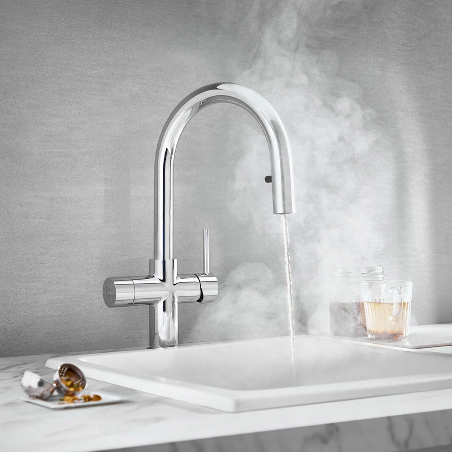 Scudo KoGE 4 in 1 Swan Pull Out Spout Boiling Water Tap in Chrome lifestyle 2
