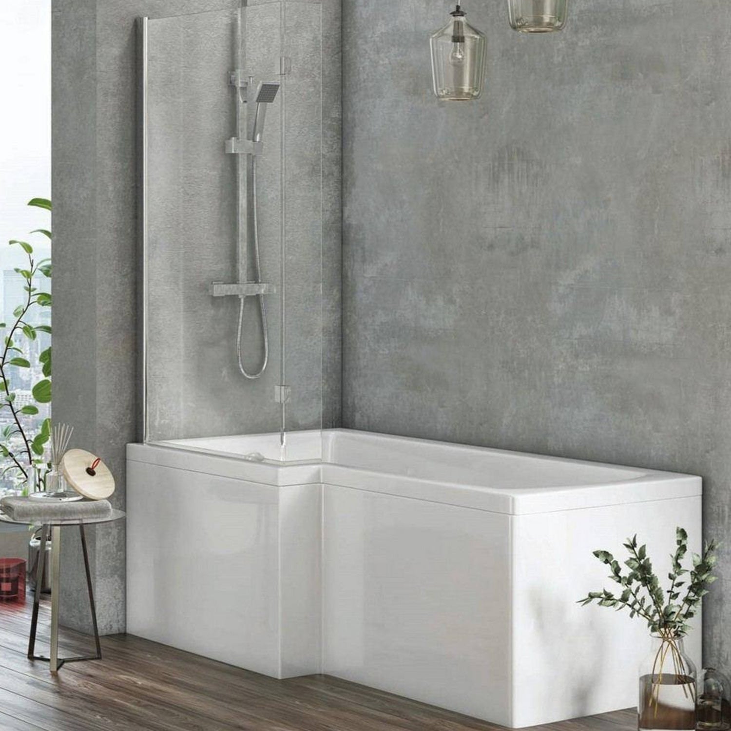 Scudo L Shaped  1400 x 830mm Bath Screen in Chrome