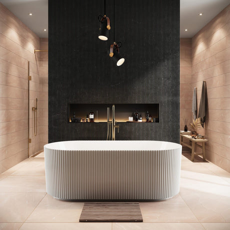 Scudo Labyrinth Fluted 1700 x 800mm Back to Wall Bath in Gloss White