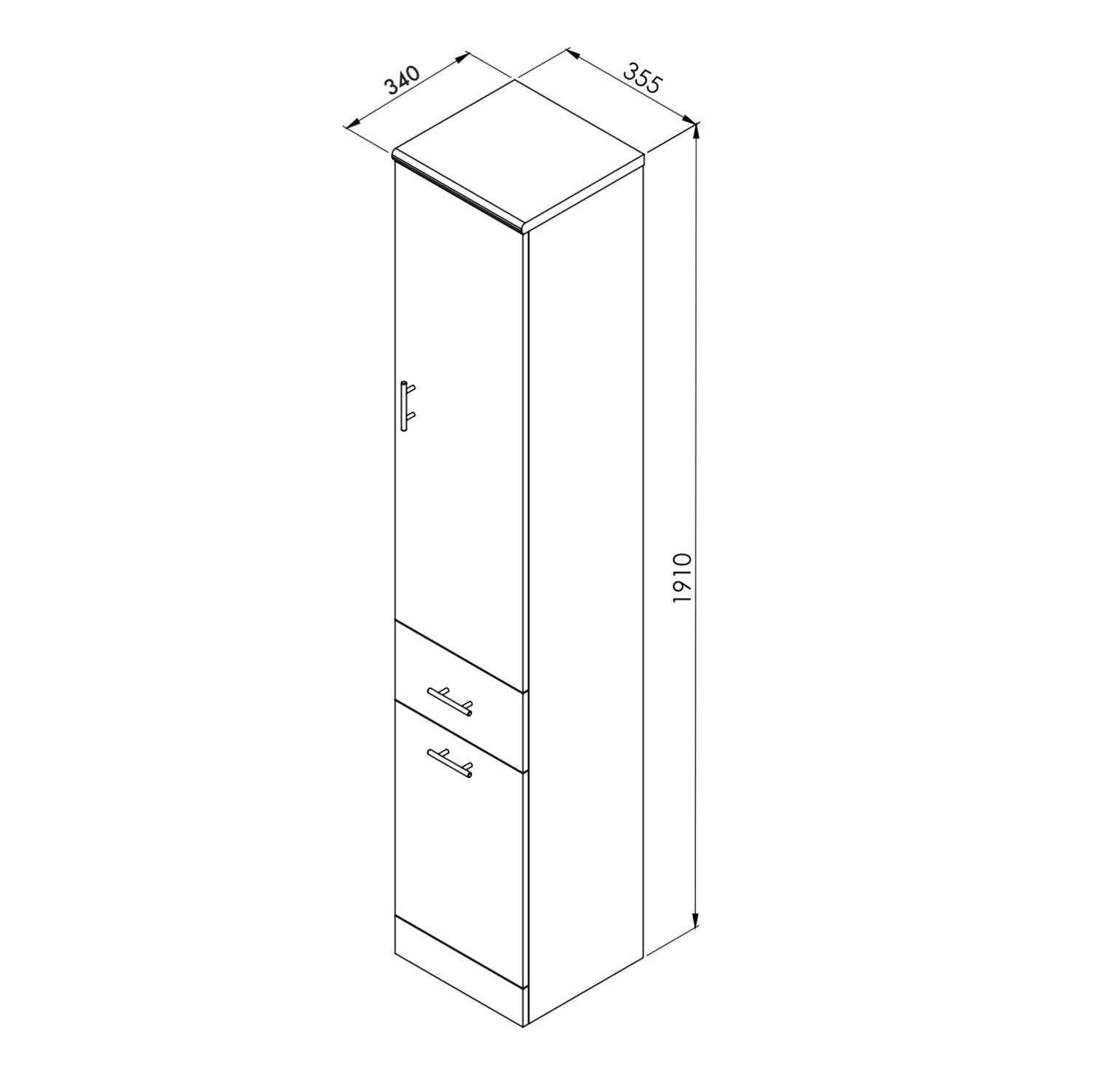 Scudo Lanza 355mm Floor Standing Tall Unit in Gloss White line drawing