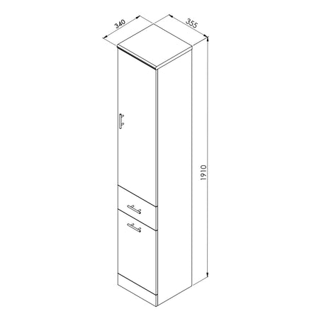 Scudo Lanza 355mm Floor Standing Tall Unit in Gloss White line drawing