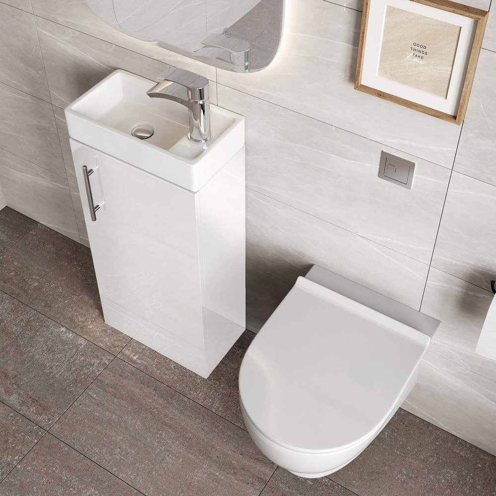 Scudo Lanza 400mm Gloss White Floor Standing Cloakroom Vanity Unit With Basin lifestyle