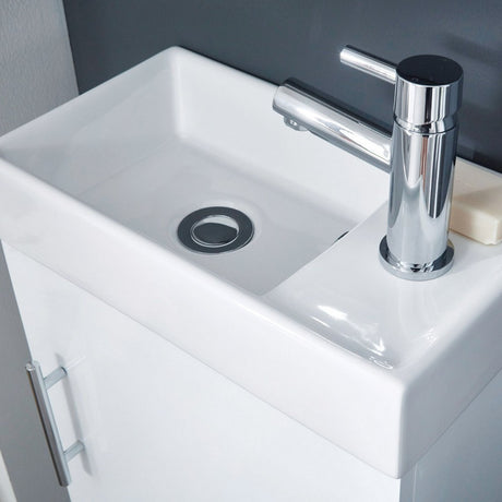 Scudo Lanza 400mm Gloss White Floor Standing Cloakroom Vanity Unit With Basin lifestyle basin